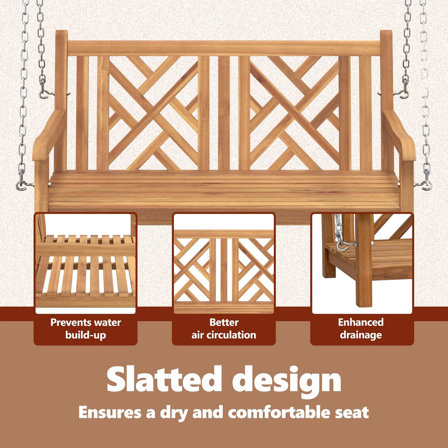 Garden Swing Bench 114 x 60 x 64 cm Solid Teak Wood