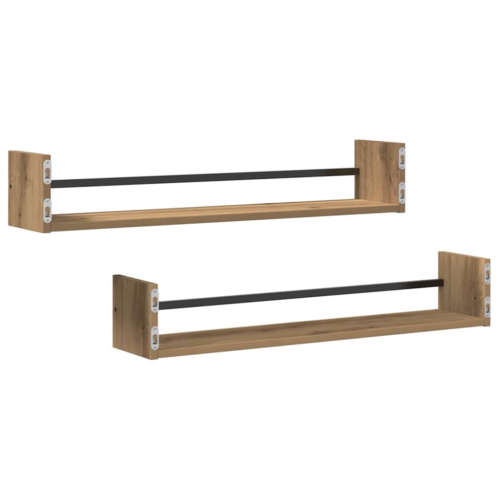 Wall Shelf Wall-Mounted 2 pcs Artisan Oak 80 x 16 x 14 cm