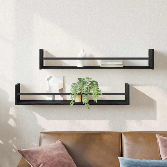 Wall Shelf 2 pcs Black Oak 80 x 16 x 14 cm