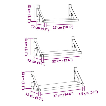 Wall Shelf Wall-Mounted 3 pcs Smoke Oak 37 x 12 x 13 cm