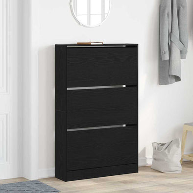 Shoe Cabinet Black Oak 80x21x125,5 cm Engineered Wood