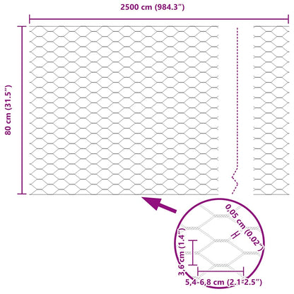Hexagon Fence Silver 0.8 x 25 m Galvanised steel