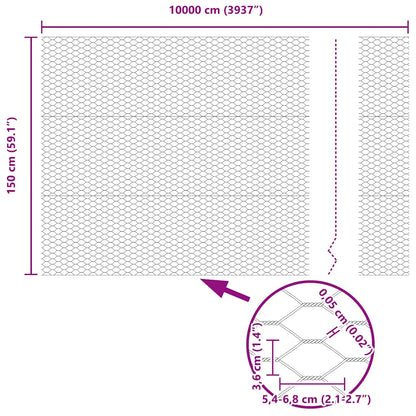 Hexagon Fence Silver 1.5 x 100 m Galvanised steel