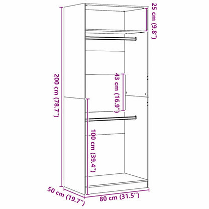 Wardrobe with Shelf Black Oak 80 x 50 x 200 cm Engineered Wood