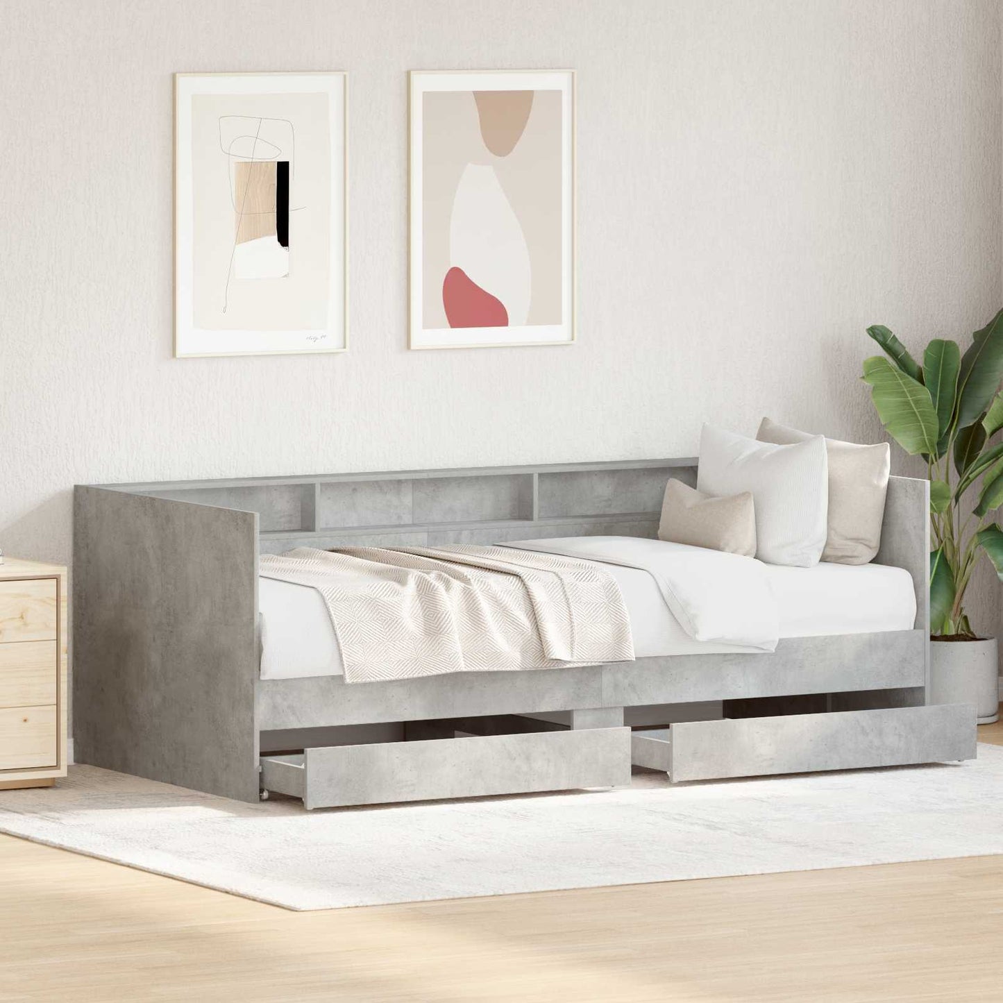 Day Bed with Drawer Grey 90 x 200 cm Engineered Wood