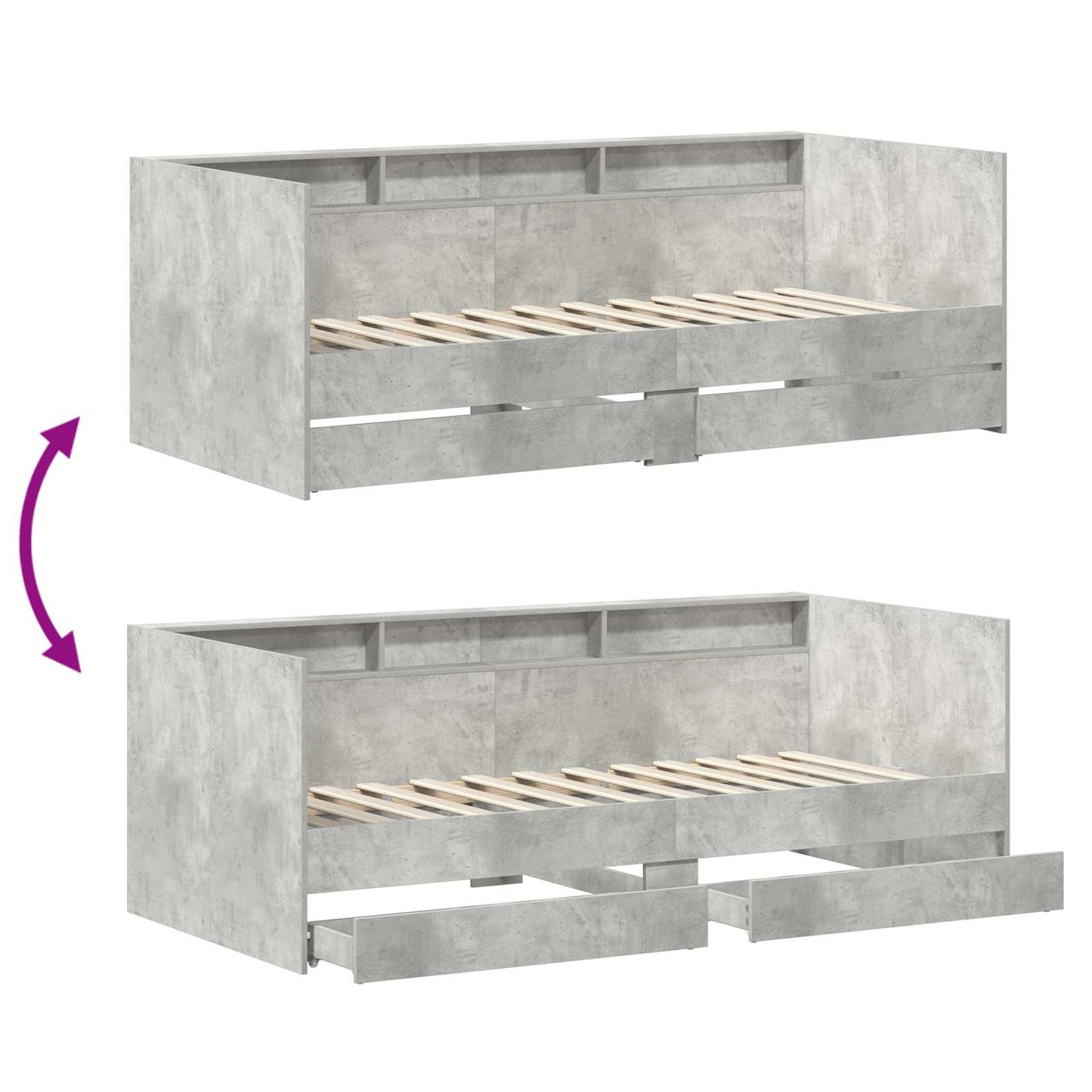 Day Bed with Drawer Grey 90 x 200 cm Engineered Wood