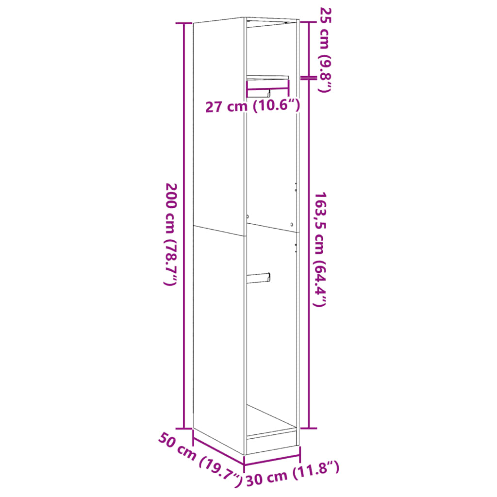 Wardrobe with Shelf Old Wood 30 x 50 x 200 cm Engineered Wood
