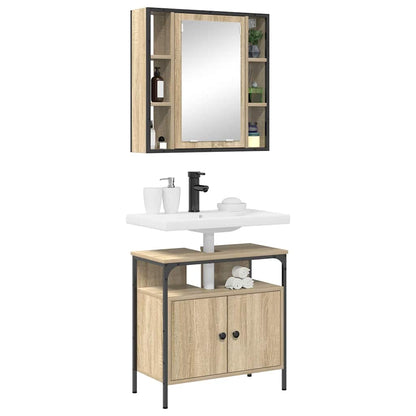Bathroom Furniture Set with Shelf 2 pcs Brown Engineered wood