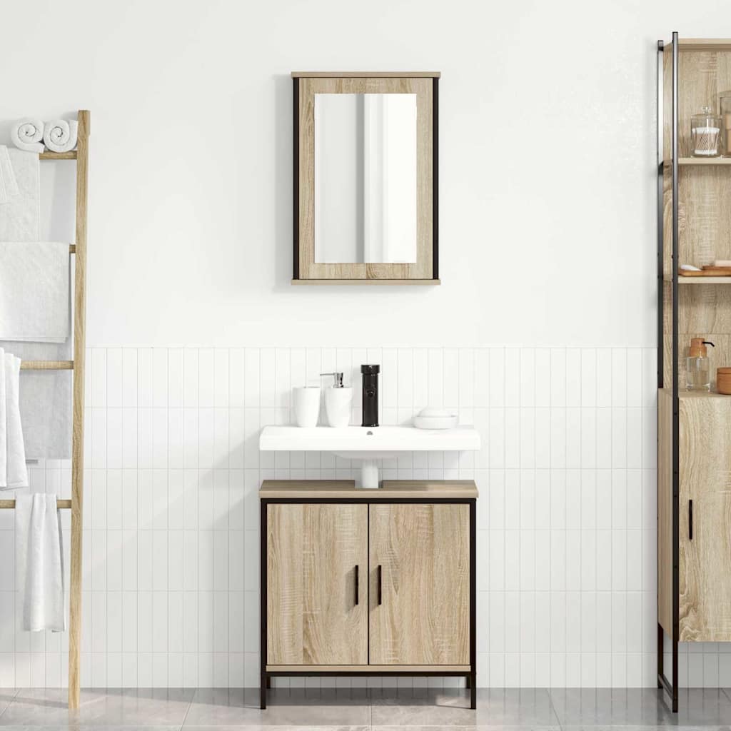 Bathroom Furniture Set with Shelf 2 pcs Brown Engineered wood