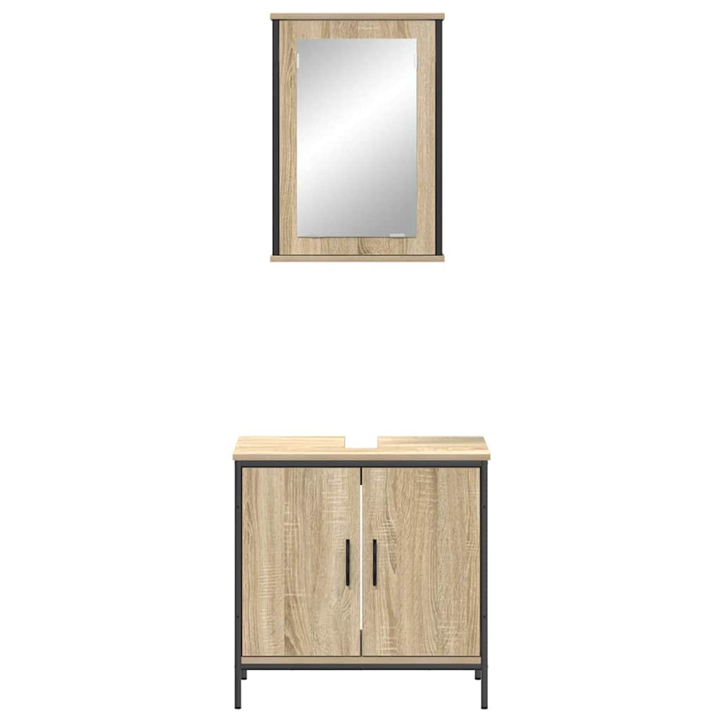 Bathroom Furniture Set with Shelf 2 pcs Brown Engineered wood