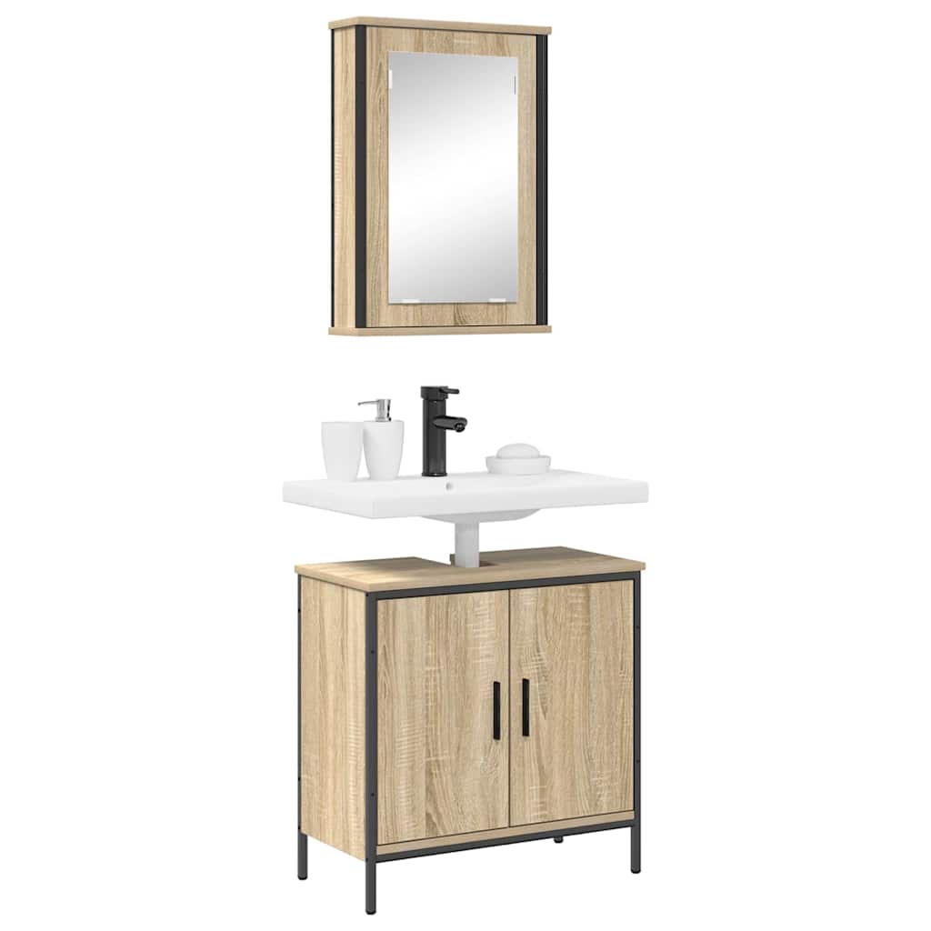 Bathroom Furniture Set with Shelf 2 pcs Brown Engineered wood