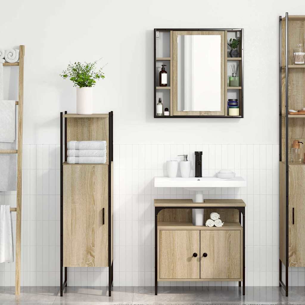 Bathroom Furniture Set with Shelf 3 pcs Brown Engineered wood