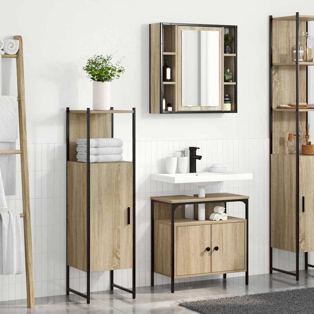 Bathroom Furniture Set with Shelf 3 pcs Brown Engineered wood