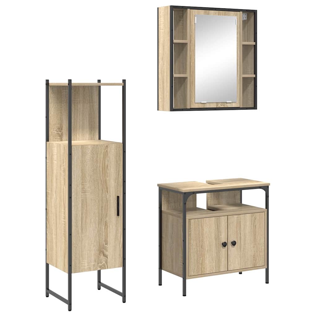 Bathroom Furniture Set with Shelf 3 pcs Brown Engineered wood
