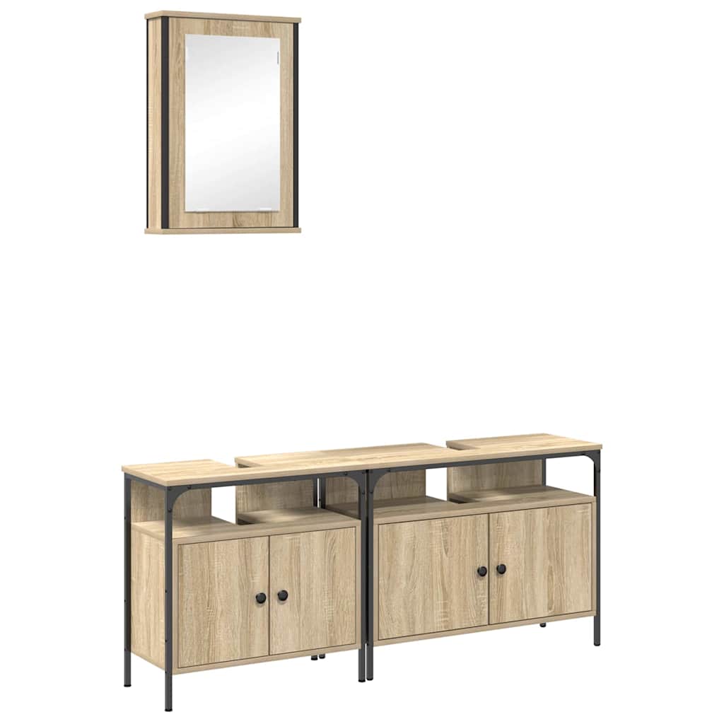Bathroom Furniture Set with Shelf 3 pcs Brown Engineered wood