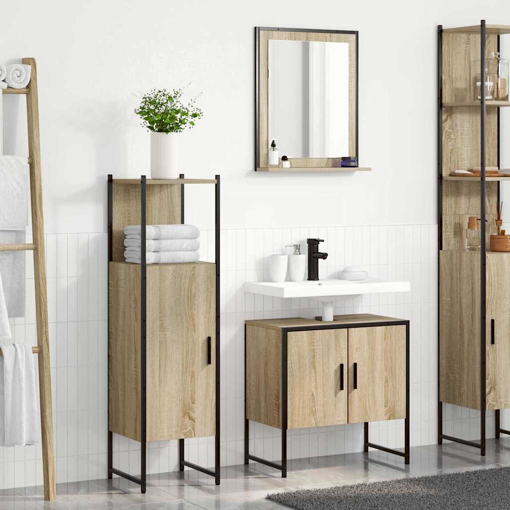 Bathroom Furniture Set with Shelf 3 pcs Brown Engineered wood