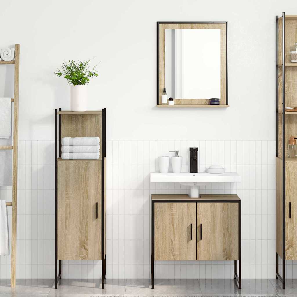 Bathroom Furniture Set with Shelf 3 pcs Brown Engineered wood
