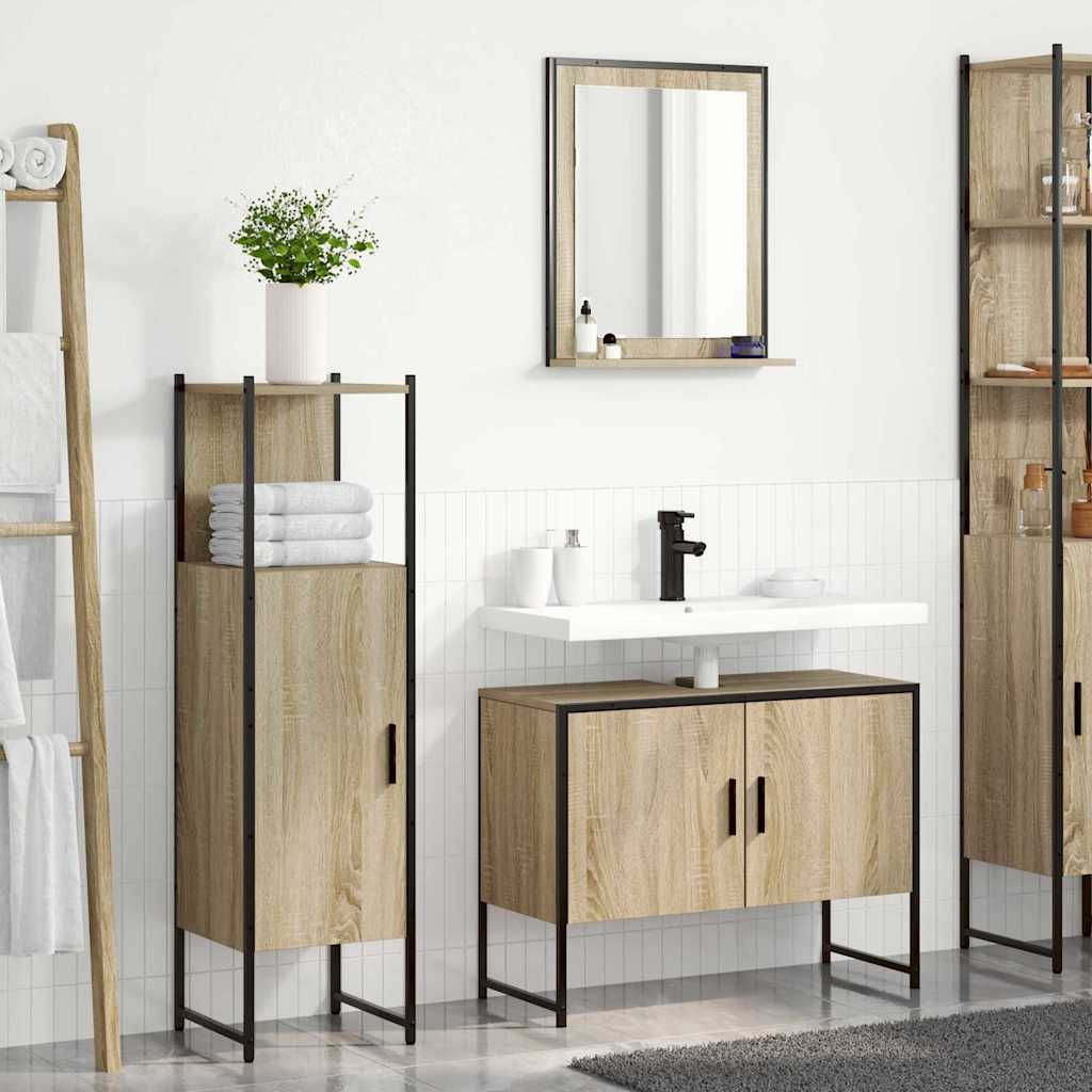 Bathroom Furniture Set with Shelf 3 pcs Brown Engineered wood