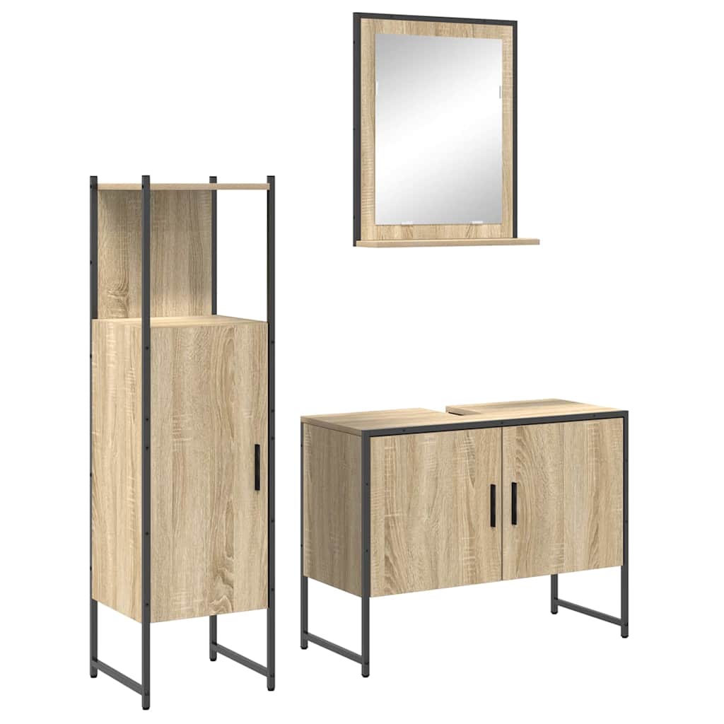 Bathroom Furniture Set with Shelf 3 pcs Brown Engineered wood