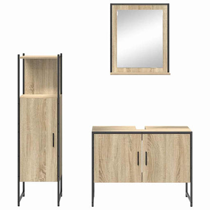 Bathroom Furniture Set with Shelf 3 pcs Brown Engineered wood