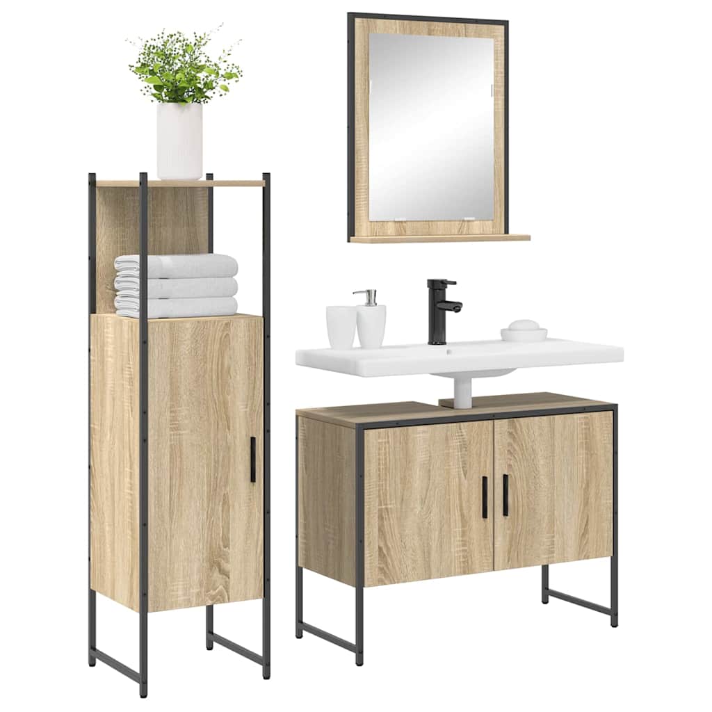 Bathroom Furniture Set with Shelf 3 pcs Brown Engineered wood