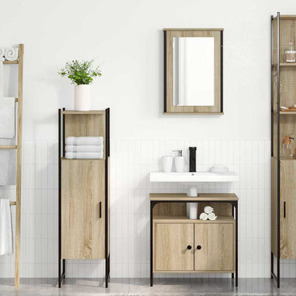 Bathroom Furniture Set with Shelf 3 pcs Brown Engineered wood