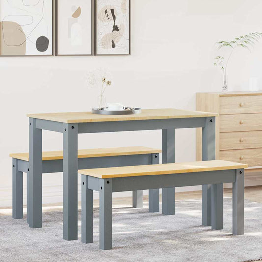 3 Piece Dining Set PANAMA Grey Solid Wood Pine