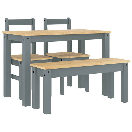 4 Piece Dining Set PANAMA Grey Solid Wood Pine