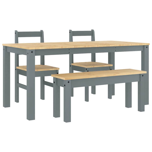 4 Piece Dining Set PANAMA Grey Solid Wood Pine