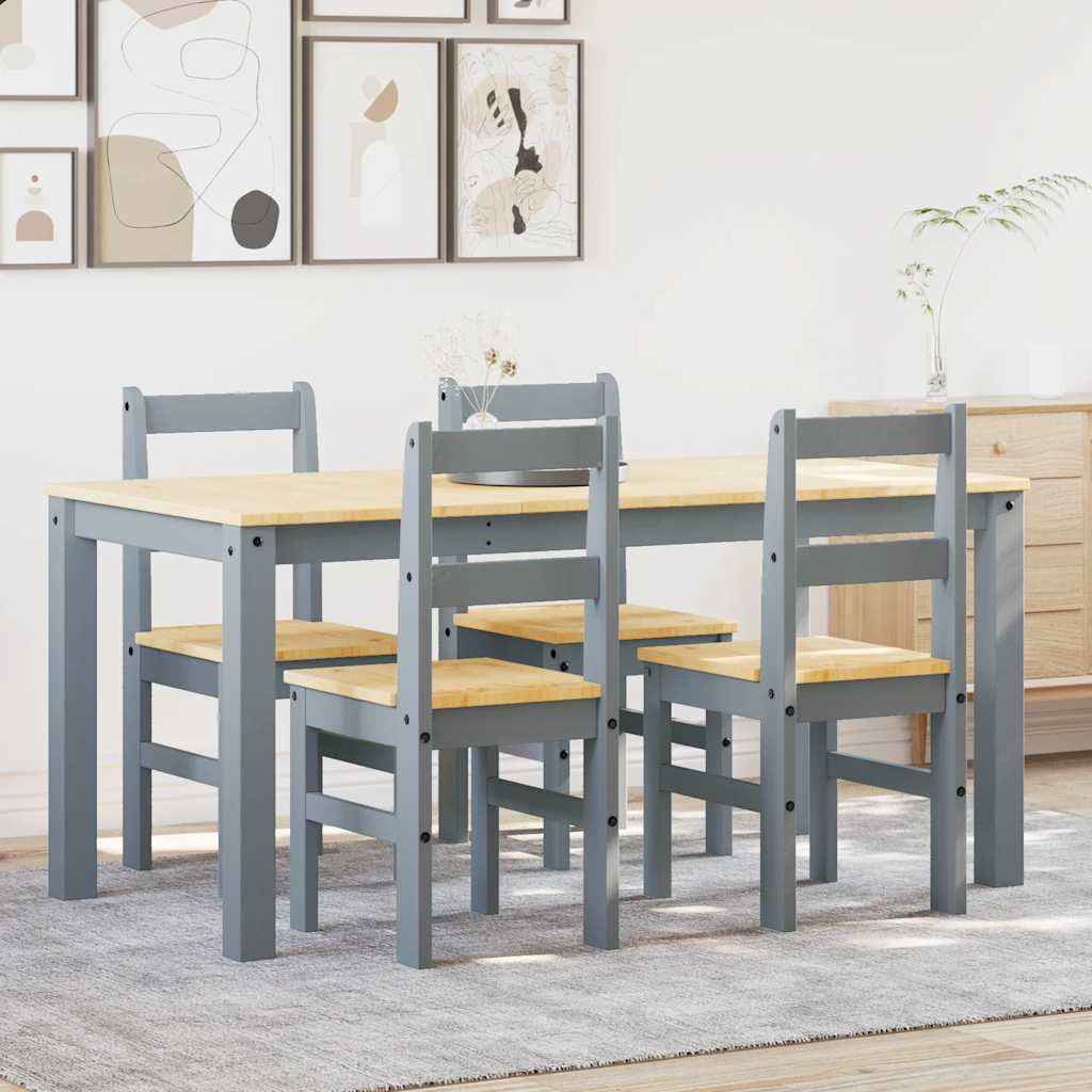 5 Piece Dining Set PANAMA Grey Solid Wood Pine