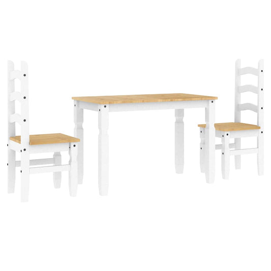 3 Piece Dining Set PANAMA White Solid Wood Pine