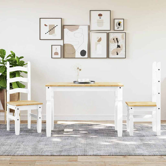 3 Piece Dining Set PANAMA White Solid Wood Pine