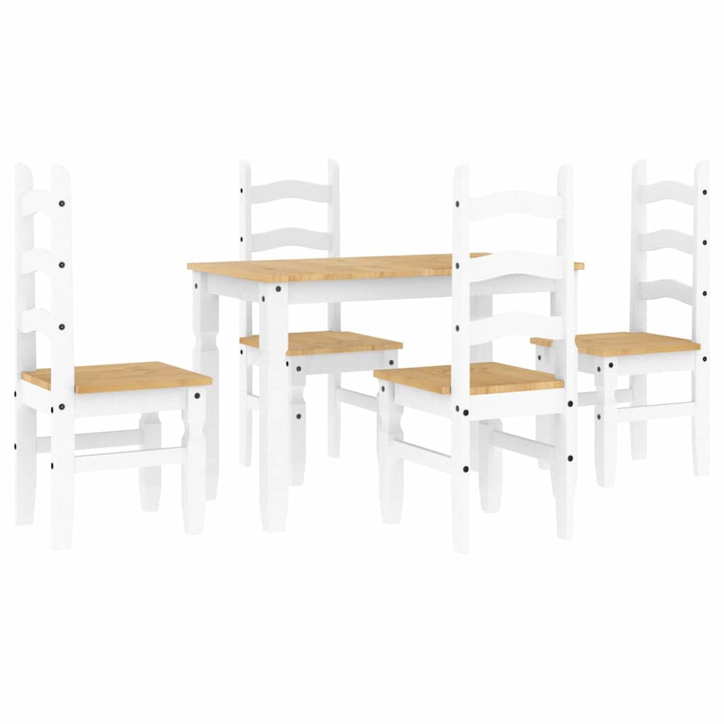 5 Piece Dining Set PANAMA White Solid Wood Pine