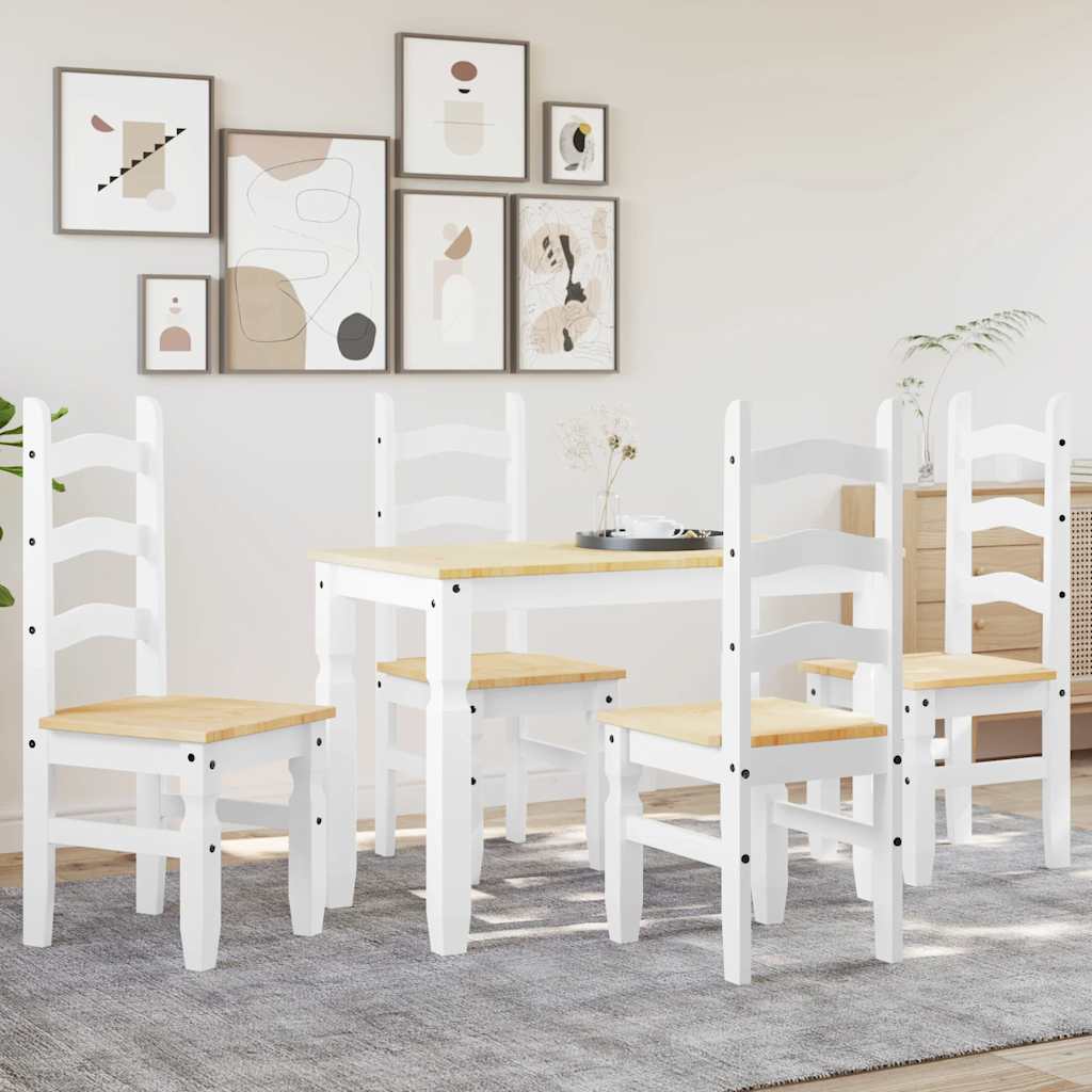 5 Piece Dining Set PANAMA White Solid Wood Pine