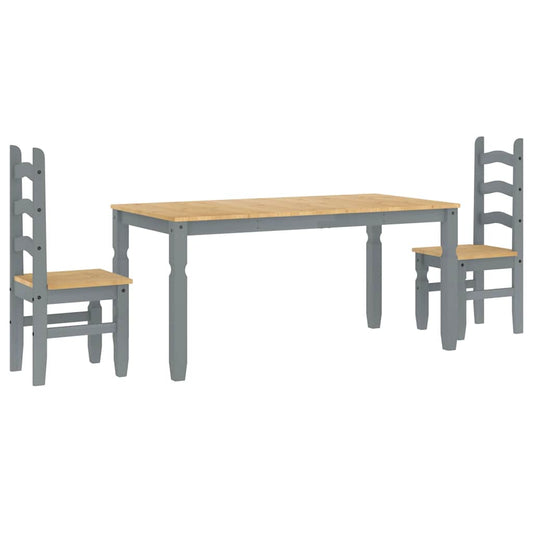 3 Piece Dining Set "PANAMA" Grey Solid Wood Pine