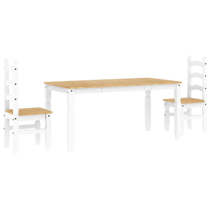 3 Piece Dining Set PANAMA White Solid Wood Pine