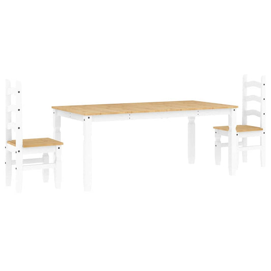 3 Piece Dining Set PANAMA White Solid Wood Pine