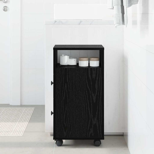 Narrow Bathroom Cabinet with Wheel Black oak 33 x 23 x 65 cm