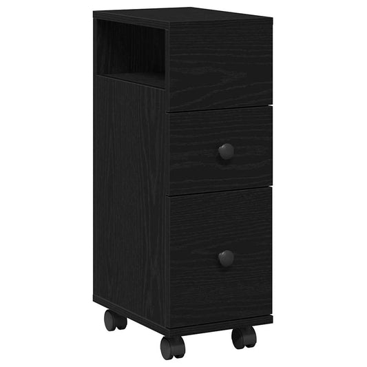 Narrow Bathroom Cabinet with Wheel Black oak 33 x 23 x 65 cm