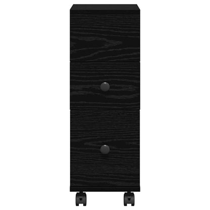 Narrow Bathroom Cabinet with Wheel Black oak 33 x 23 x 65 cm