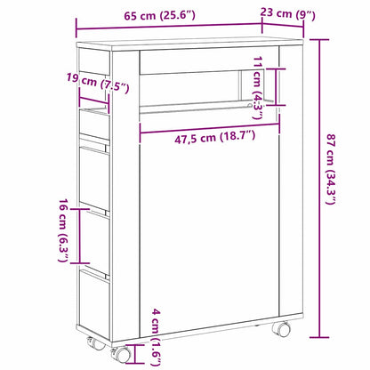 Narrow Bathroom Cabinet Black oak 65 x 23 x 87 cm
