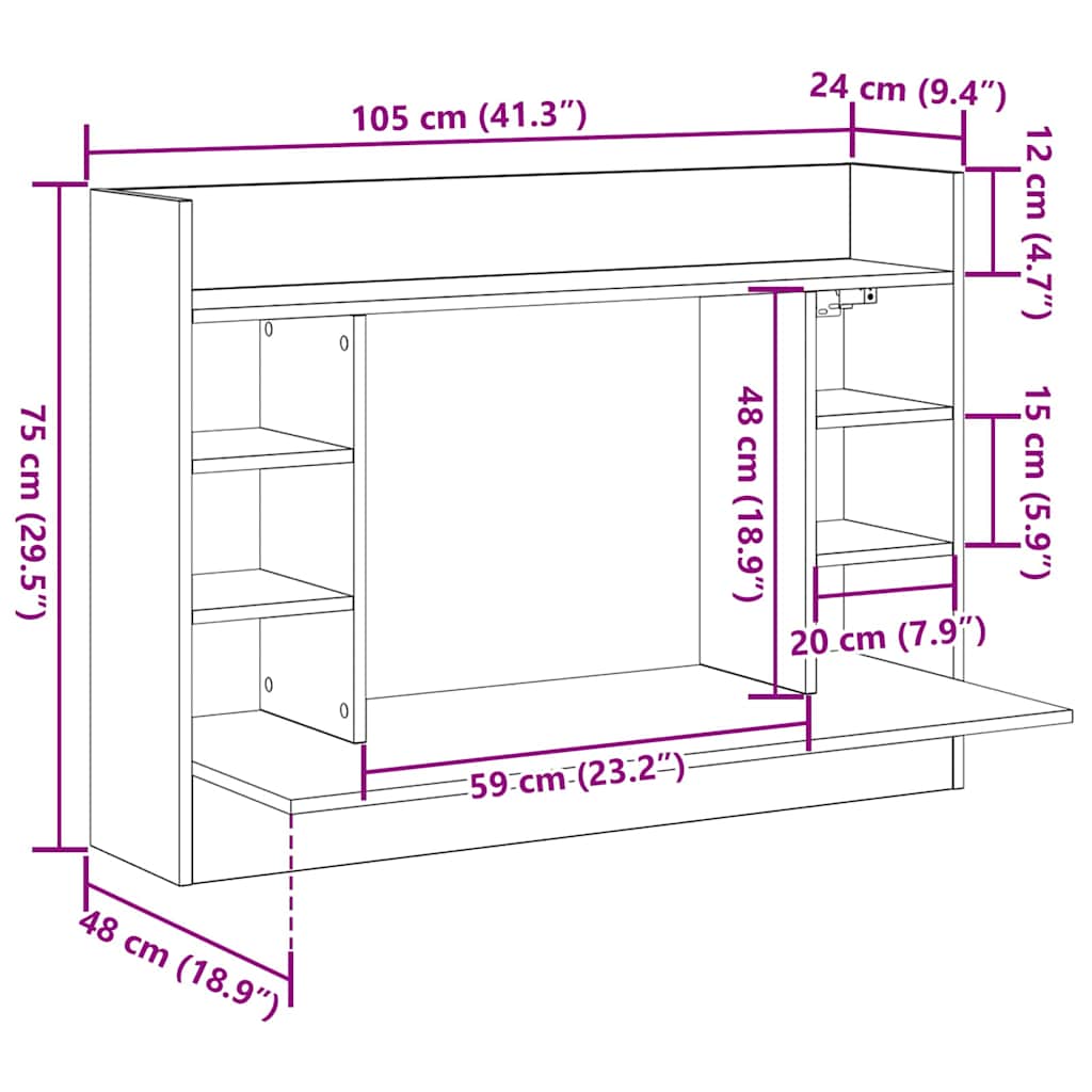 Wall-Mounted Desk Black oak Engineered wood 105 x 48 x 75 cm