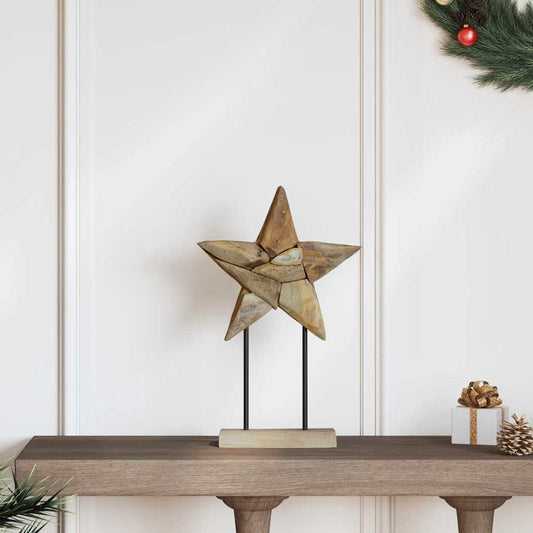 Christmas Star LEDs Brown 31 x 15 x 46 cm Solid Teak Wood