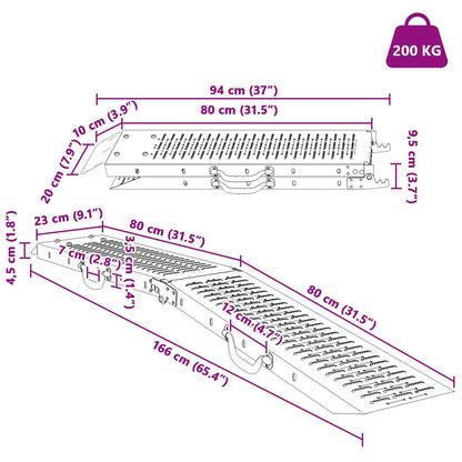 Foldable Ramp 200kg per ramp 2 pcs Silver 200 kg per piece