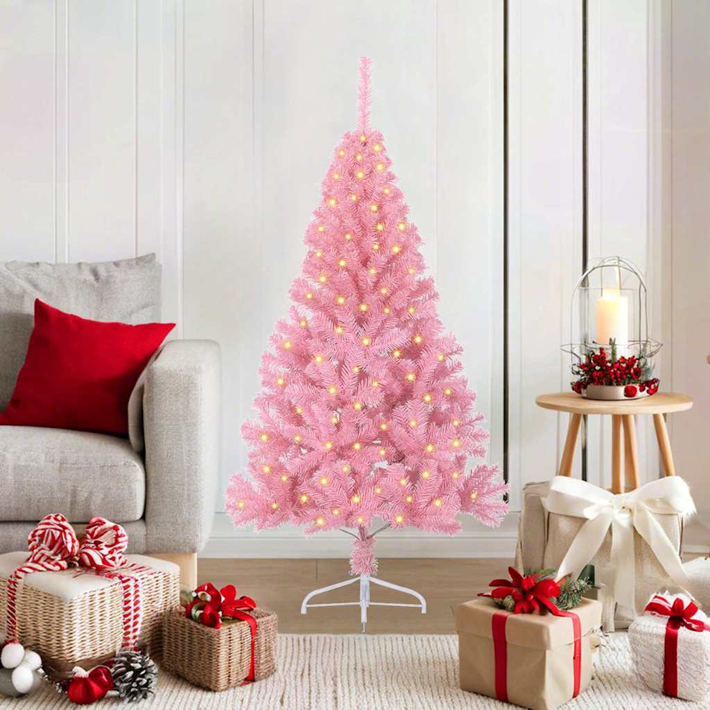 Artificial Pre-lit Christmas Tree with 150 LEDs Pink 120 cm PVC