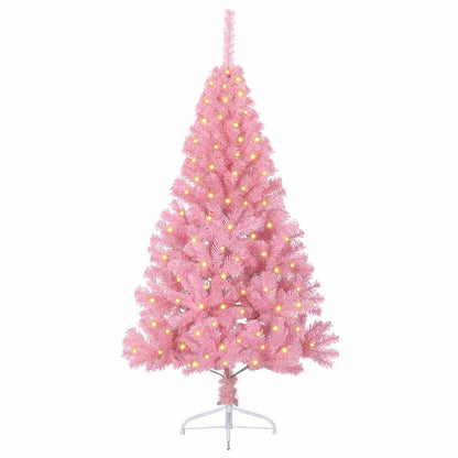 Artificial Pre-lit Christmas Tree with 150 LEDs Pink 120 cm PVC