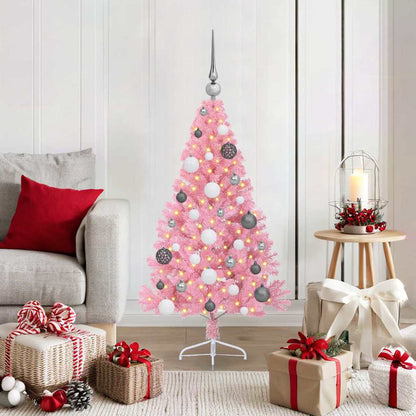 Artificial Pre-lit Christmas Tree with 150 LEDs Pink 120 cm PVC