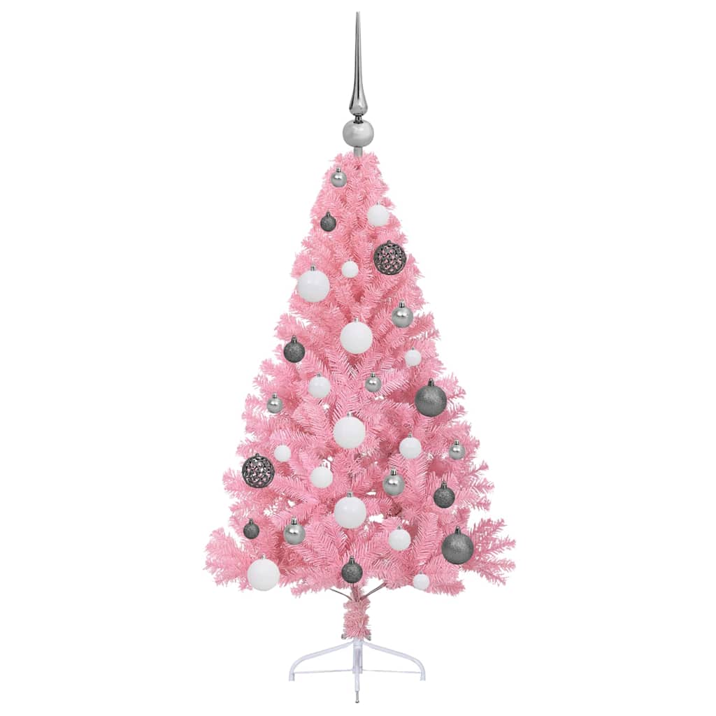 Artificial Pre-lit Christmas Tree with 150 LEDs Pink 120 cm PVC