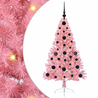 Artificial Pre-lit Christmas Tree with 150 LEDs Pink 120 cm PVC
