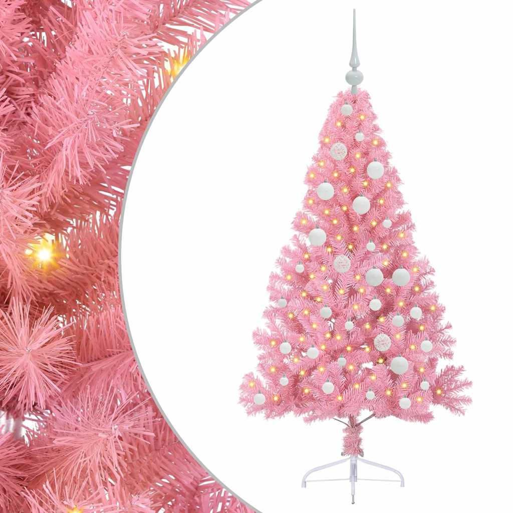 Artificial Pre-lit Christmas Tree with 150 LEDs Pink 120 cm PVC
